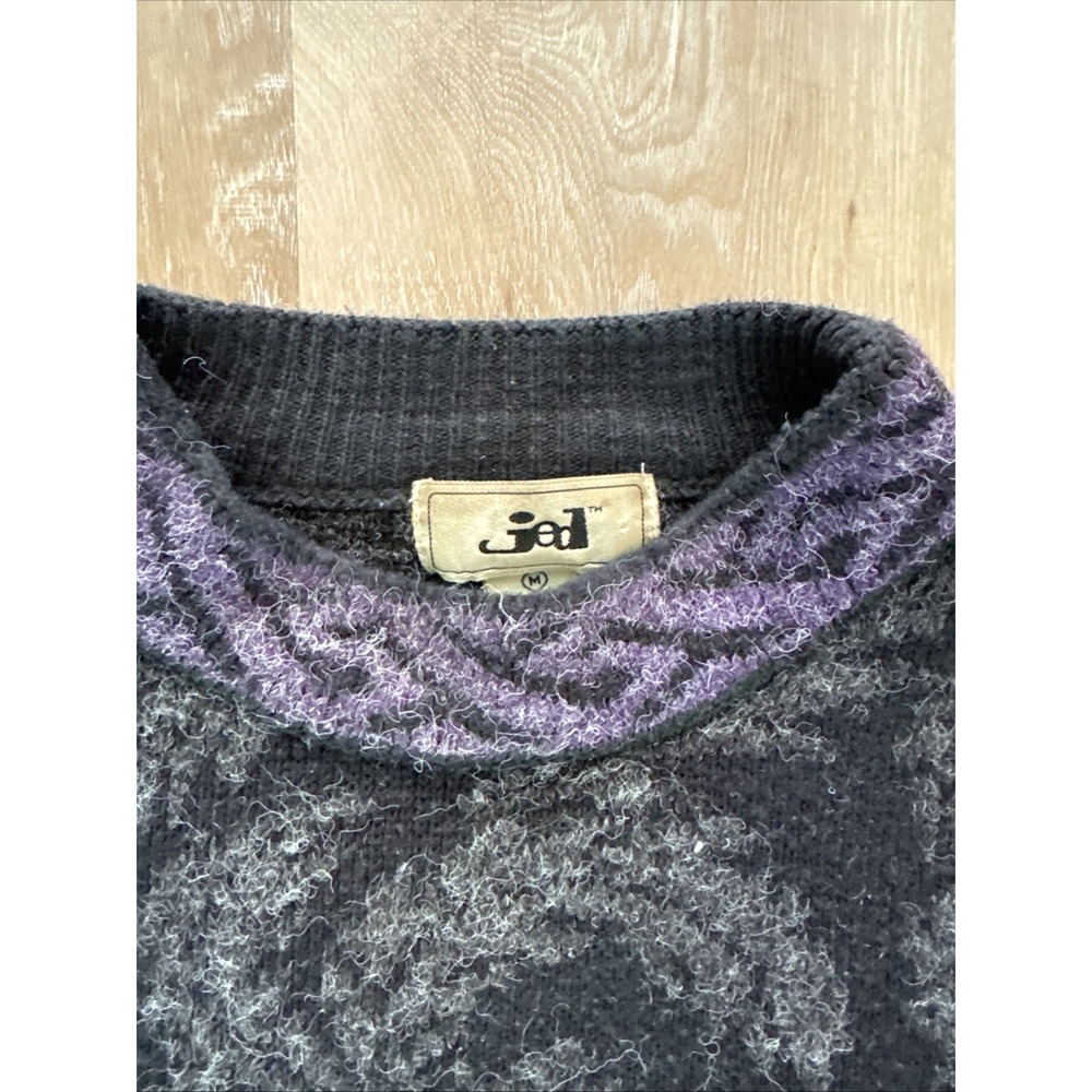VTG Jed Mens Sweater Size M Gray Black And Purple - Picture 4 of 9